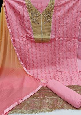 pink cotton embroidered dress material 2