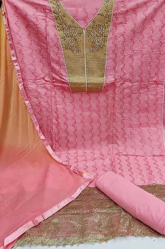 pink cotton embroidered dress material