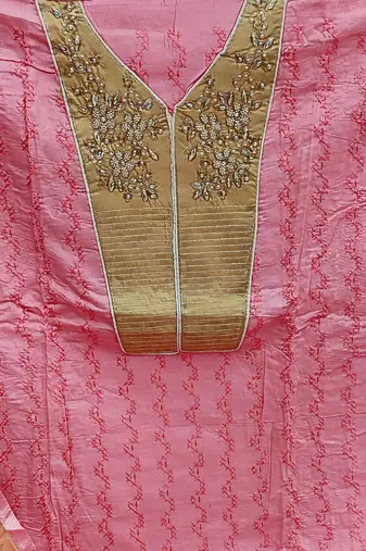 pink cotton embroidered dress material
