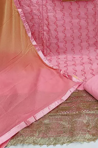 pink cotton embroidered dress material