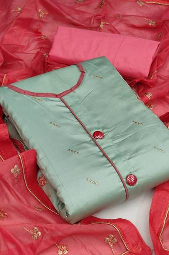 olive cotton embroidered dress material