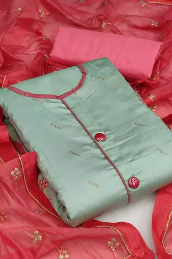 olive cotton embroidered dress material