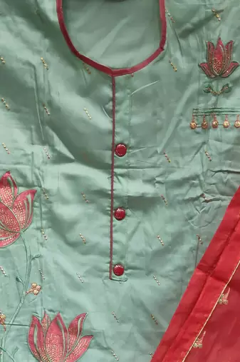 olive cotton embroidered dress material