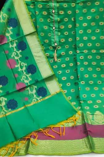 green jacquard woven dress material