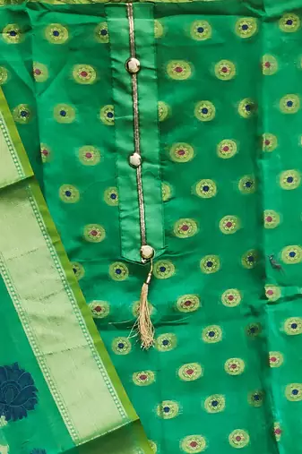 green jacquard woven dress material