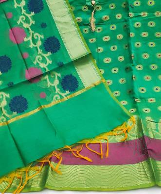 green jacquard woven dress material 4