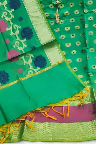green jacquard woven dress material