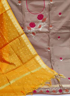light brown cotton embroidered dress material 2