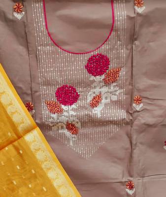 light brown cotton embroidered dress material 3