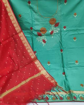 sky blue cotton embroidered dress material 2