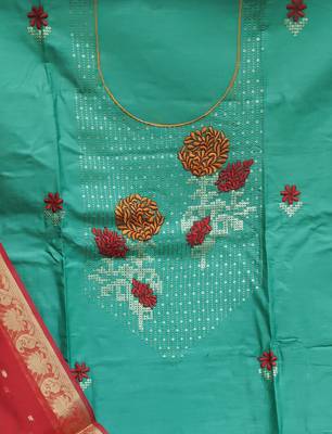 sky blue cotton embroidered dress material 3