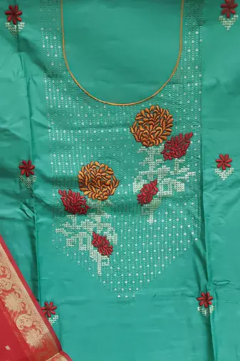 sky blue cotton embroidered dress material