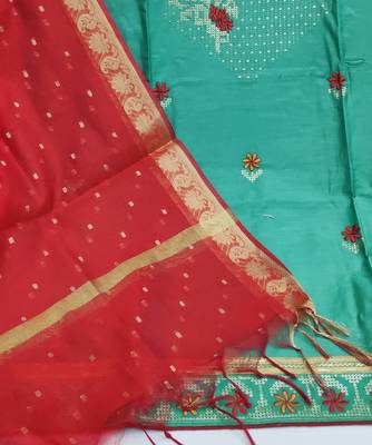 sky blue cotton embroidered dress material 4