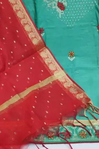 sky blue cotton embroidered dress material