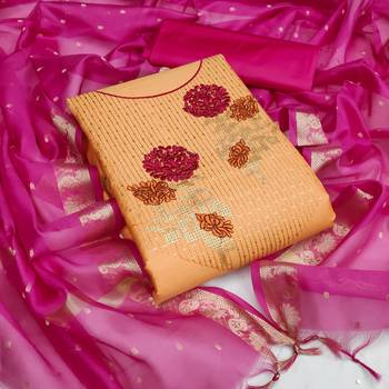 beige cotton embroidered dress material 1