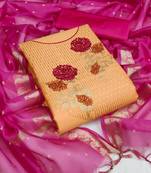 beige cotton embroidered dress material