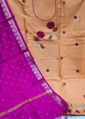 beige cotton embroidered dress material 2
