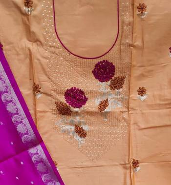 beige cotton embroidered dress material 3