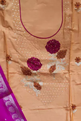 beige cotton embroidered dress material