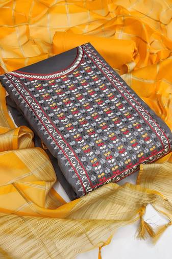 grey cotton embroidered dress material
