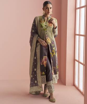 Wine silk embroidered Anarkali with pant and dupatta 1