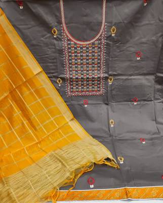 grey cotton embroidered dress material 2