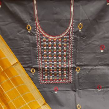 grey cotton embroidered dress material 3