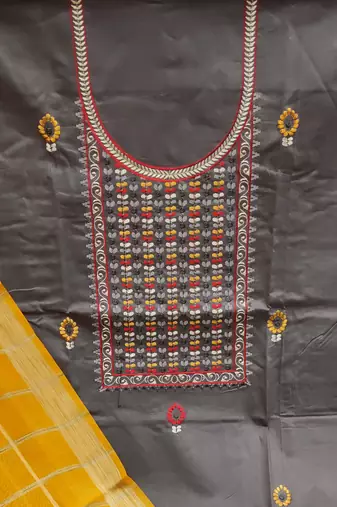 grey cotton embroidered dress material