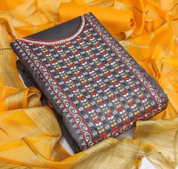 grey cotton embroidered dress material 4