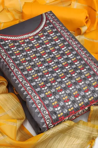 grey cotton embroidered dress material