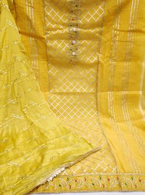 yellow cotton embroidered dress material 2