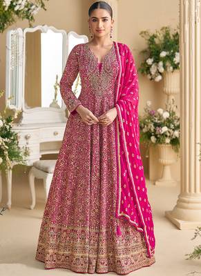 Pink georgette embroidered zarkan anarkali suit 1
