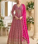 Pink georgette embroidered zarkan anarkali suit