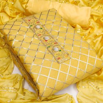 yellow cotton embroidered dress material 3