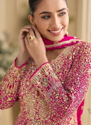 Pink georgette embroidered zarkan anarkali suit 2