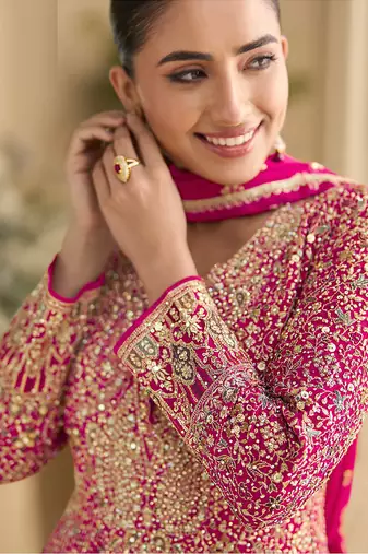 Pink georgette embroidered zarkan anarkali suit