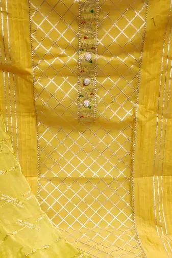 yellow cotton embroidered dress material