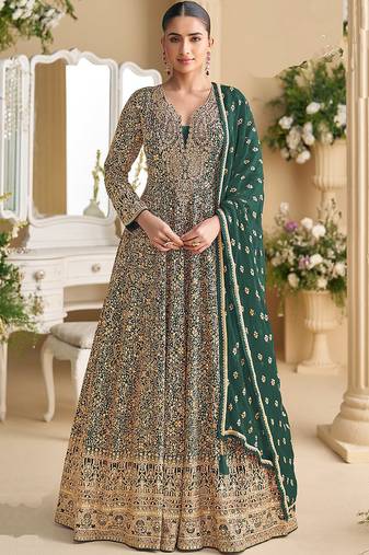 Green georgette embroidered seroski zarkan anarkali suit