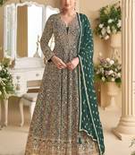 Green georgette embroidered seroski zarkan anarkali suit