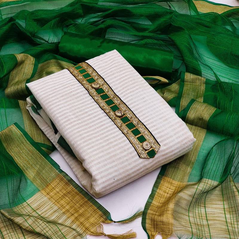 white jacquard woven dress material