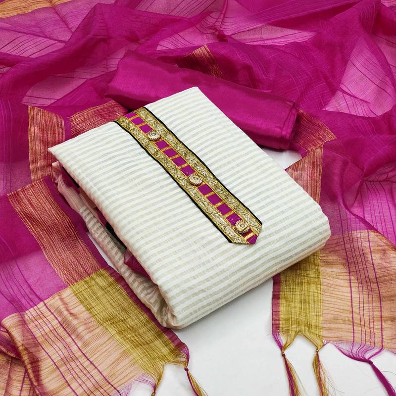 white jacquard woven dress material