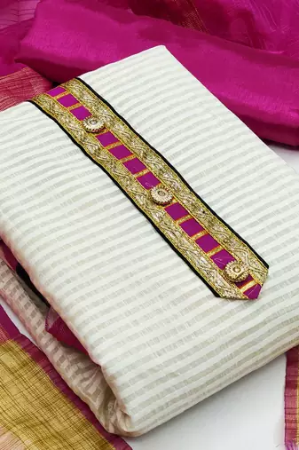 white jacquard woven dress material