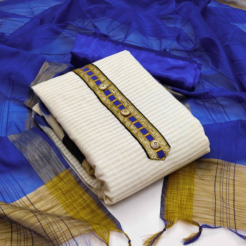 white jacquard woven dress material