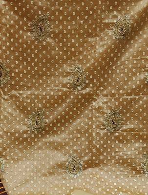 beige cotton embroidered dress material 4