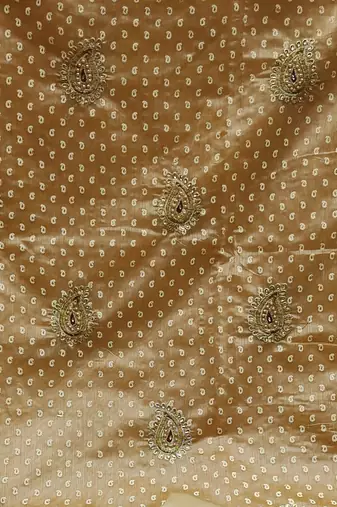 beige cotton embroidered dress material