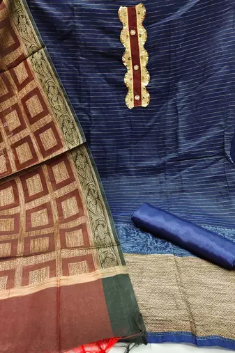 blue jacquard woven dress material