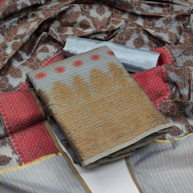 grey jacquard woven dress material