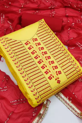 yellow cotton sequins dress material