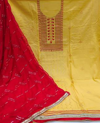 yellow cotton sequins dress material 2
