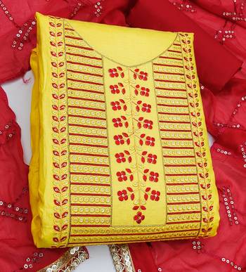 yellow cotton sequins dress material 3
